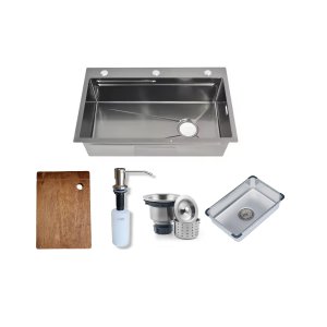  Pileta Cocina Inox.75*45cm, Cepillada. Kit Accesorios