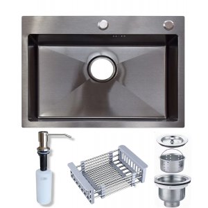  Pileta Simple Acero 60 x 45 Cuadrada Cocina Negra 