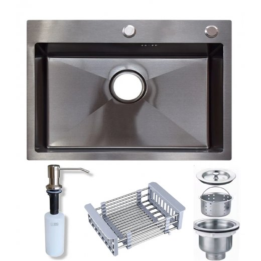  Pileta Simple Acero 60 x 45 Cuadrada Cocina Negra 