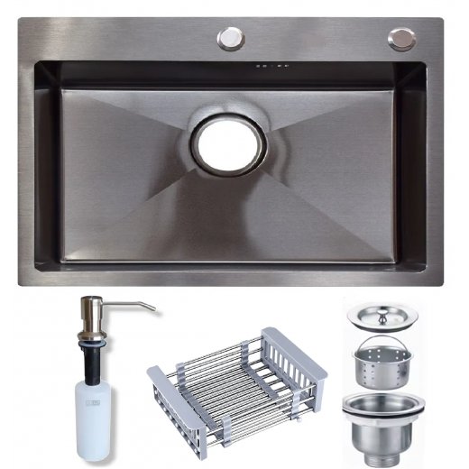  Pileta Simple Acero 70x 45 Cuadrada Cocina Negra 
