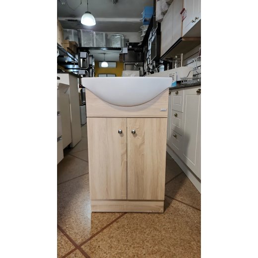 Mueble Baño Mdf , Bacha Loza 51x43x80 Armado Deco. Blanco Un Agujero Marrón Claro
