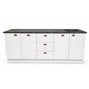 MUEBLE COCINA MDF, MESA GRANITO Y PILETA ACERO INOXIDABLE