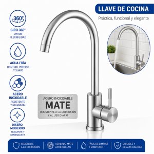  Monocomando Cocina Acero 304 Inoxidable Recto