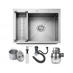  Pileta Cocina Cuadrada Acero 304 Sobreponer 60cm Profunda