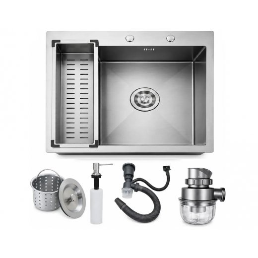  Pileta Cocina Cuadrada Acero 304 Sobreponer 60cm Profunda
