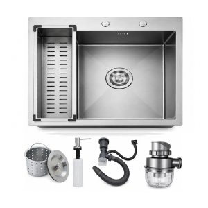  Pileta Cocina Cuadrada Acero 304 Sobreponer 70cm Profunda