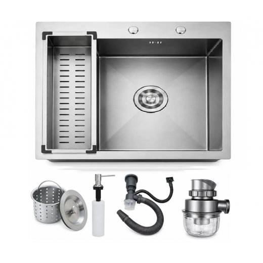  Pileta Cocina Cuadrada Acero 304 Sobreponer 70cm Profunda